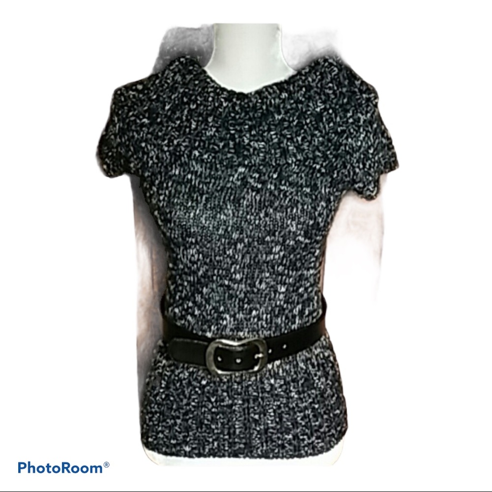 Y2K Style Chunky Knit Cowl Neck Short Sleeve Sweater